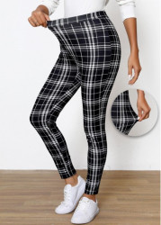 Modlily Black Plaid High Waisted Ankle Length Elastic Waist Leggings - S