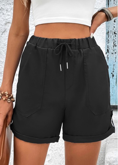 Modlily Black Pocket Drawastring High Waisted Shorts - L