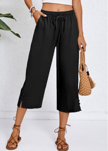 Modlily Black Pocket Elastic Waist High Waisted Pants - 3XL