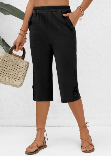 Modlily Black Pocket Elastic Waist High Waisted Pants - M