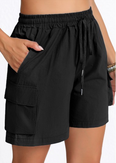 Modlily Black Pocket Elastic Waist High Waisted Shorts - S