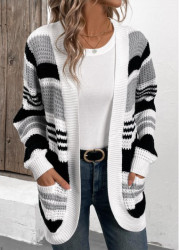 Modlily Black Pocket Patchwork Long Sleeve Cardigan - L