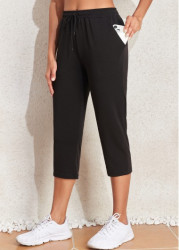 Modlily Black Pocket Regular Drawastring High Waisted Pants - S