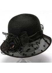 Modlily Black Polka Dot Floral Bucket Hat - One Size