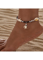 Modlily Black Shell Polyresin Starfish Beaded Anklet - One Size