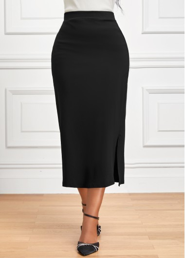 Modlily Black Side Split Elastic Waist Bodycon Skirt - L