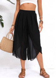 Modlily Black Split Elastic Waist High Waisted Pants - M