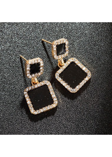 Modlily Black Square Artificial Rhinestone Alloy Earrings - One Size