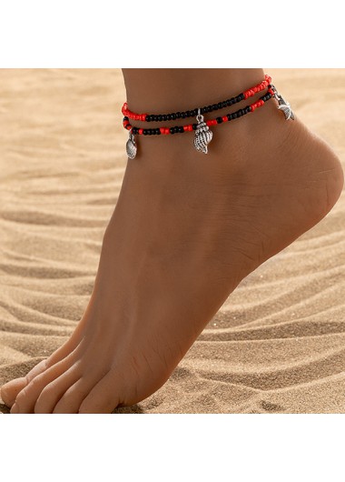 Modlily Black Starfish Beaded Conch Shell Anklets - One Size