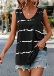 Modlily Black Striped V Neck Tank Top - S