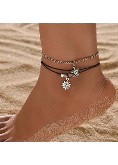 Modlily Black Turtle Alloy Layered Anklets Set - One Size