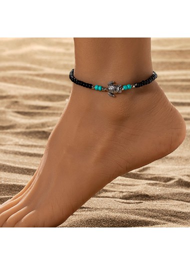 Modlily Black Turtle Design Beaded Polyresin Anklet - One Size