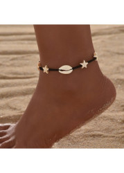 Modlily Black Weave Seashell Detailed Bohemian Anklet - One Size