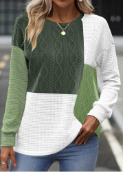 Modlily Blackish Green Patchwork Long Sleeve Round Neck Sweatshirt - M