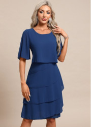 Modlily Blue Breathable Half Sleeve Scoop Neck Shift Dress - XXL