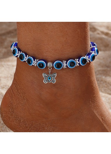 Modlily Blue Butterfly Detail Beaded Alloy Anklet - One Size