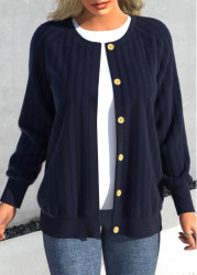 Modlily Blue Button Long Sleeve Round Neck Coat - S