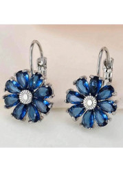 Modlily Blue Copper Floral Design Rhinestone Earrings - One Size