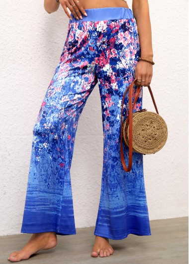 Modlily Blue Ditsy Floral Print Elastic Waist Pants - M