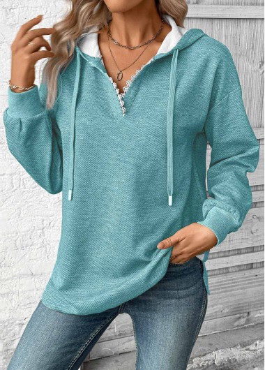 Modlily Blue Embroidery Jacquard Long Sleeve Hoodie - XXL