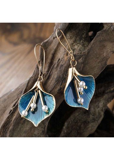 Modlily Blue Leaf Shape Alloy Pearl Earrings - One Size