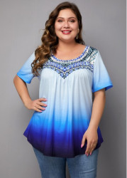 Modlily Blue Patchwork Plus Size T Shirt - 0X