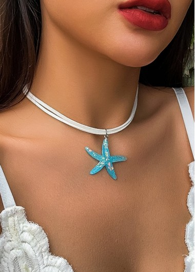 Modlily Bohemian Starfish Design Neon Blue Necklace - One Size