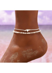 Modlily Bohemian White Heart Alloy Anklet Set - One Size