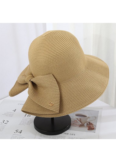 Modlily Bowknot Design Light Camel Straw Hat - One Size