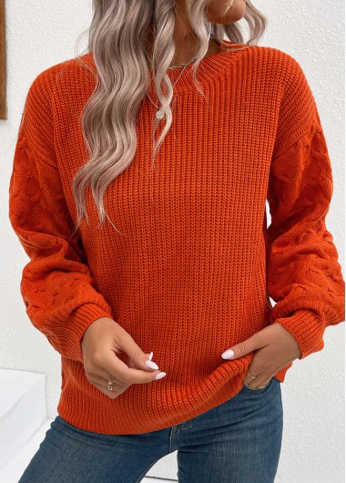 Modlily Brick Red Long Sleeve Round Neck Sweater - S