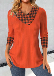 Modlily Brick Red Patchwork Plaid Long Sleeve Sweatshirt - XXL