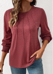 Modlily Brick Red Tuck Stitch Long Sleeve T Shirt - S