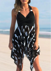 Modlily Brushstroke Print Color Block Swimdress Top - M