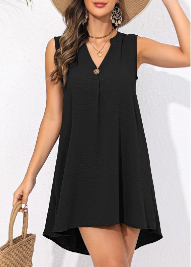 Modlily Button Sleeveless Black Short Cover Up - S