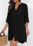 Modlily Button Up Black Pocket Cover Up - S