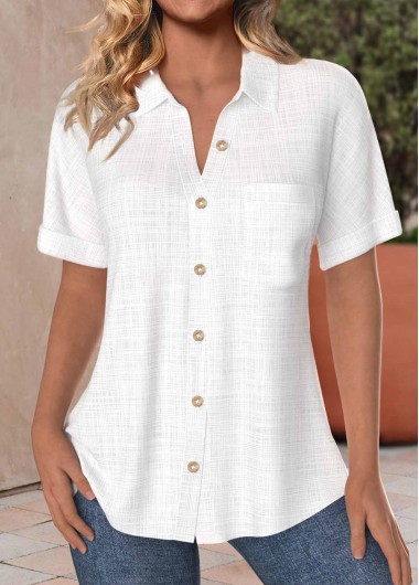 Modlily Button Up White Pocket Short Sleeve Shirt - S