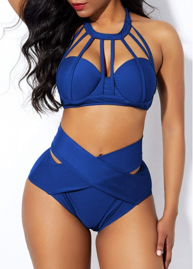 Modlily Cage Neck High Waist Clipback Bikini Set - XXL