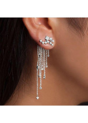 Modlily Chain Tassel Rhinestone Embellished Silver Earrings - One Size