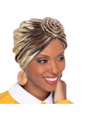 Modlily Champagne Floral Spiral Hot Stamping Turban Hat - One Size