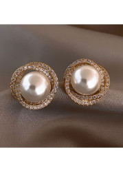 Modlily Champagne Pearl Design Geometric Alloy Earrings - One Size