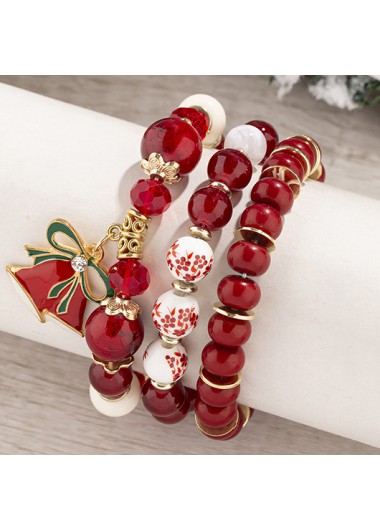 Modlily Christmas Beaded Red Bow Glass Bracelet Set - One Size