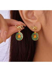 Modlily Christmas Bell Golden Bow Alloy Earrings - One Size