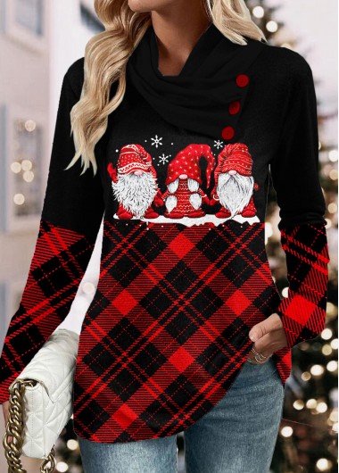 Modlily Christmas Black Patchwork Long Sleeve Asymmetrical Neck Sweatshirt - XXL