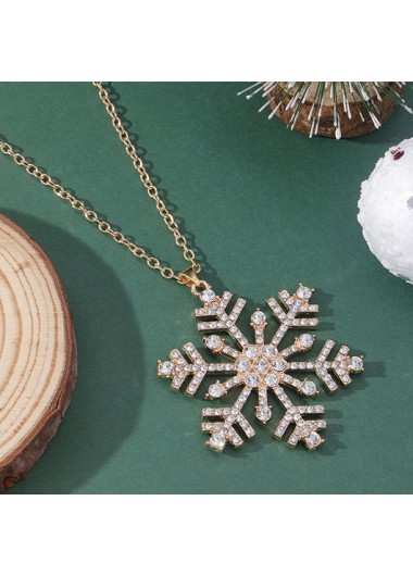 Modlily Christmas Golden Snowflake Design Alloy Necklace - One Size