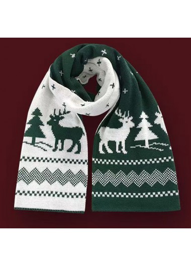 Modlily Christmas Green Elk Print Polyester Scarf - One Size