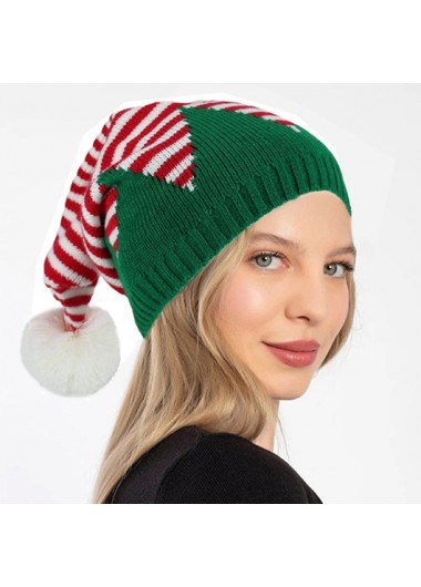 Modlily Christmas Green Striped Acrylic Detail Hat - One Size