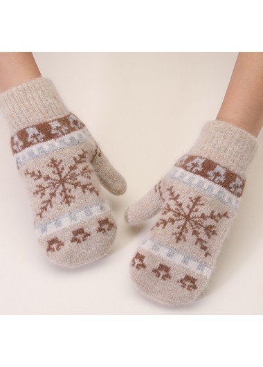 Modlily Christmas Light Coffee Snowflake Print Gloves - One Size