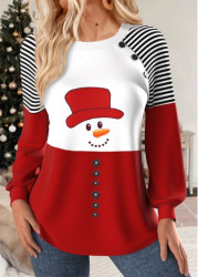 Modlily Christmas Multi Color Patchwork Snowman Print Long Sleeve Sweatshirt - XL