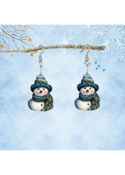 Modlily Christmas Peacock Blue Snowman Acrylic Earrings - One Size