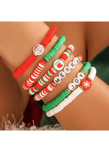 Modlily Christmas Polymer Clay Six-Piece Red Bracelets - One Size